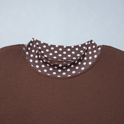 Orange Polka Dot Patchwork Round Neck Plus Size Sweatshirt