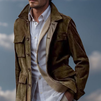 Regular Men's Cowhide Casual Coat And Trench Coat Multi-pocket