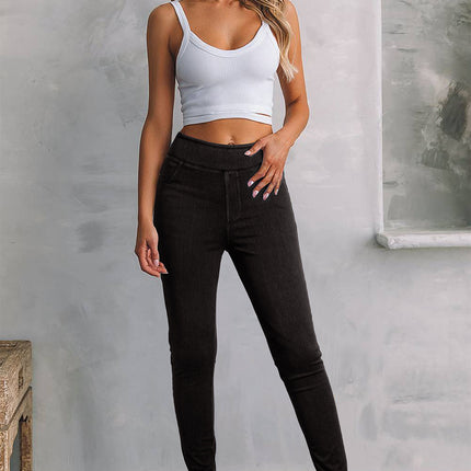 Black Solid Color High Waist Stretchy Slim Fit Jeggings