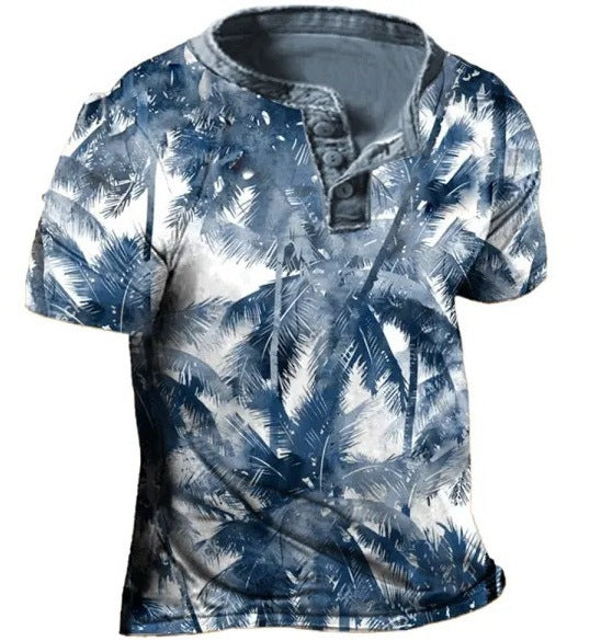 3D Printing Fashion Simple Lapel Button Men's Short Sleeve