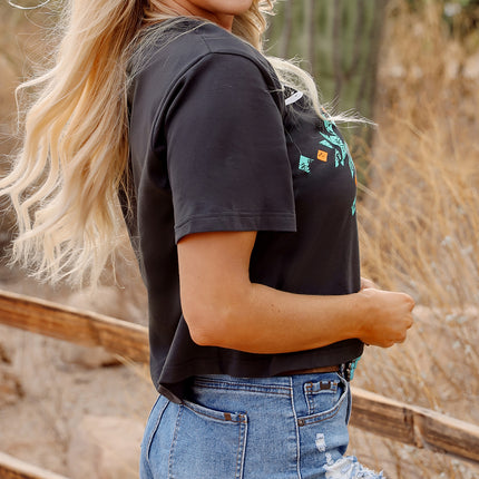 Carbon Grey Vintage Western Bull Head Skull Turquoise Aztec Graphic T Shirt