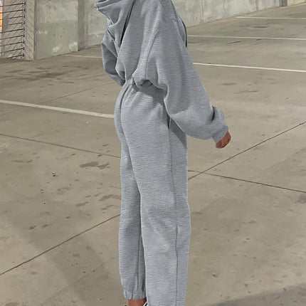 Gray Solid Drop Shoulder Hoodie and Joggers Activewear Set