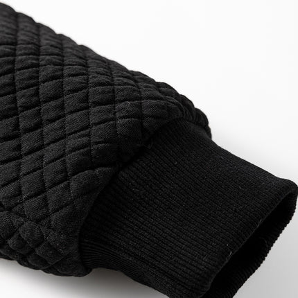Black Quilted Side Pockets Zipper Hooded Jacket
