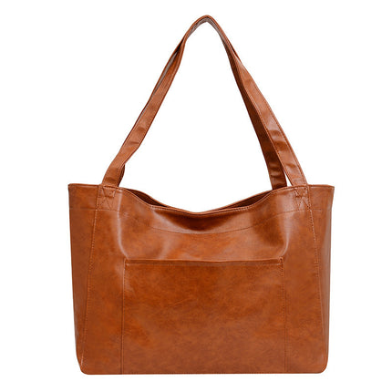 Soft Leather Retro Oil Waxed Leather Large Capacity Shoulder Bag