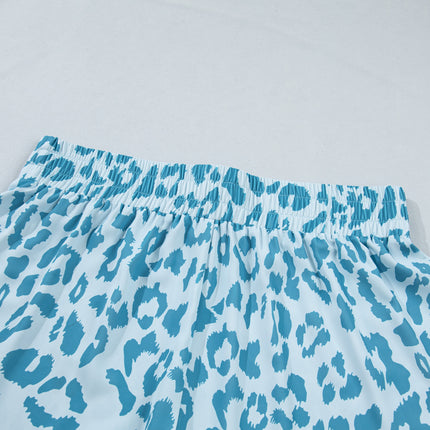 Beau Blue Plus Size Leopard Elastic Waist Athletic Shorts