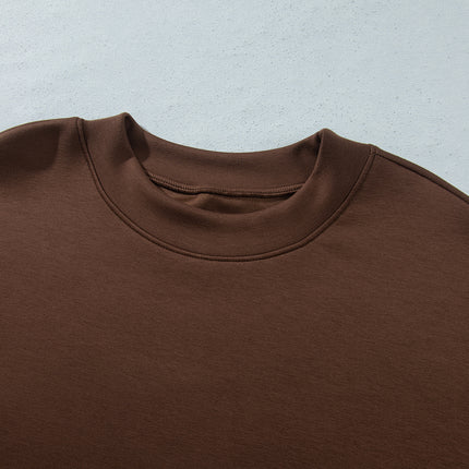 Coffee Mock Neck Camo Patchwork Drop Shoulder Plus Size Sweatshirt
