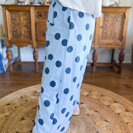 Khaki Polka Dot Elastic Waist Wide Leg Plus Size Pants