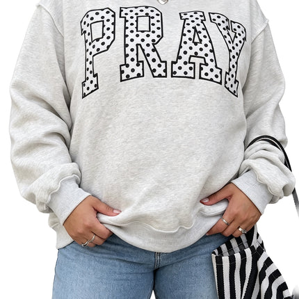 Gray PRAY Polka Dot Letter Print Mock Neck Plus Size Sweatshirt