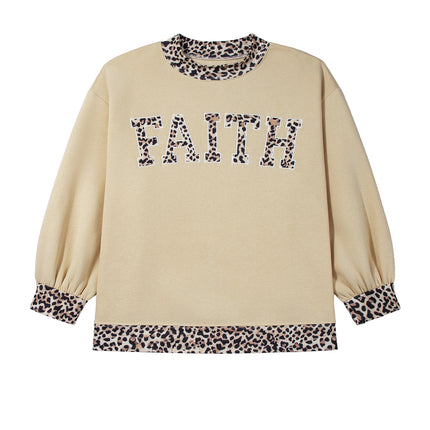 Parchment Plus Size Leopard Trim Mock Neck FAITH Graphic Sweatshirt