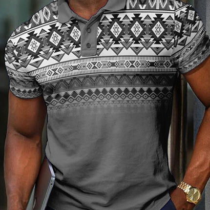 Pattern Button Short Sleeved Polo Shirt