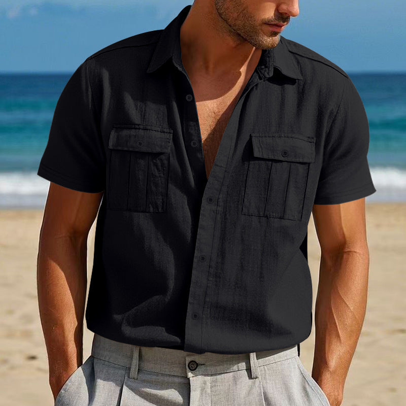 Solid Color Collage Pocket Loose Lapels Cardigan