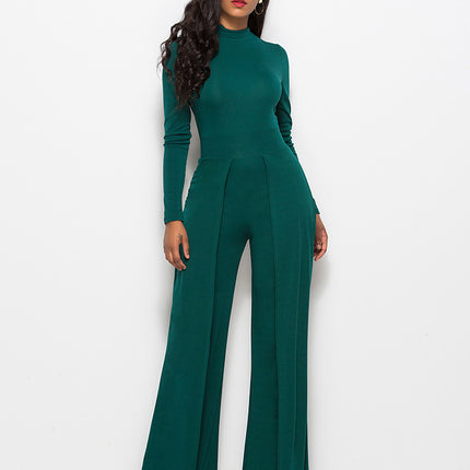 Round Neck Long Sleeve Wide Leg Jumpsuit