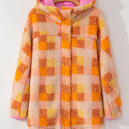 Orange Checkered Sherpa Hooded Jacket