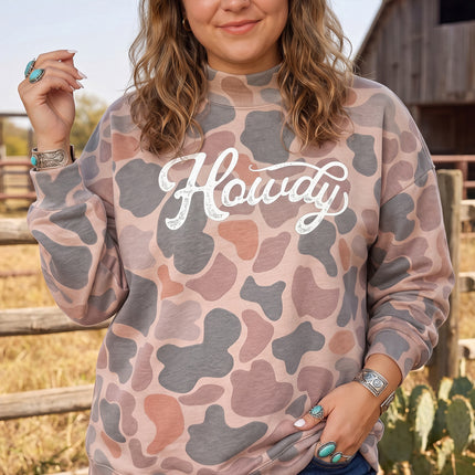 Multicolour Camouflage Western Graphic Plus Size Sweatshirt