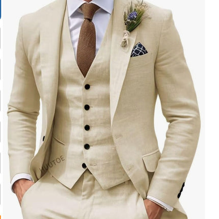 Men's Solid Color Business Jacket Vest Pants Set
