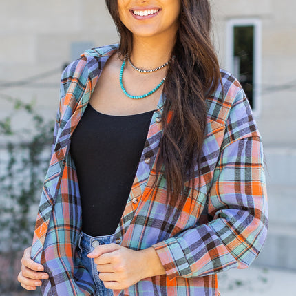 Orange Plaid Print Loose Vintage Shirt