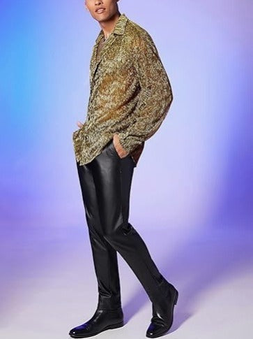 Fashion Shiny Crystal See-through Lapel Long Sleeve Shirt