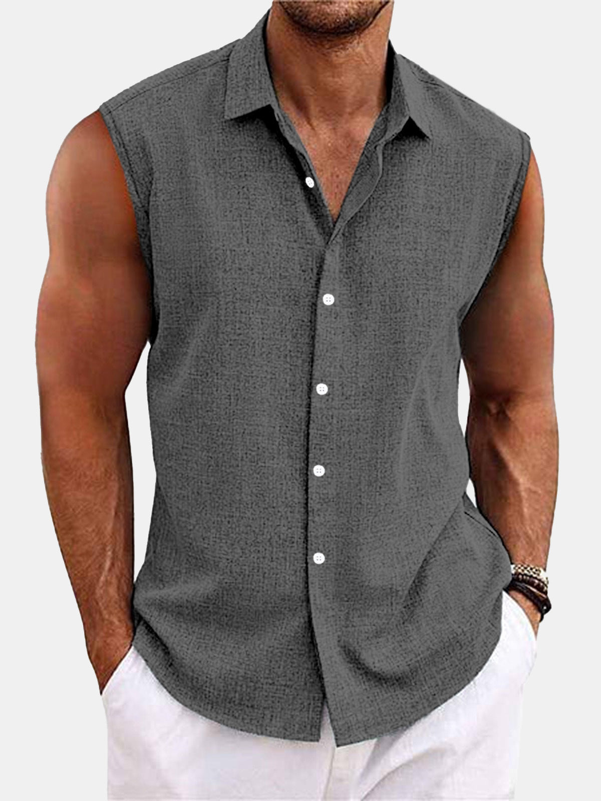 Lapel Beach Sleeveless Shirt