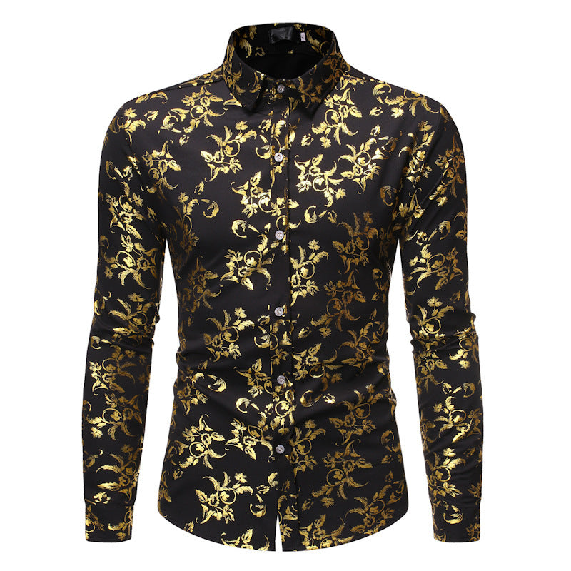 Men's Basic Style Bronzing Flower Shirt