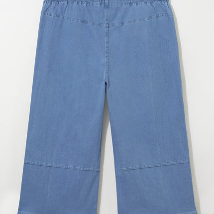 Light Blue Ruffle Hem Wide Leg Full Length Plus Size Jeans