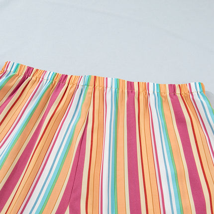 Orange Stripe Plus Size Elastic Waist Ruffle Hem Shorts