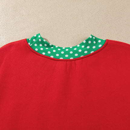 Fiery Red Casual Polka Dot Patchwork Letter Graphic Plus Size Sweatshirt