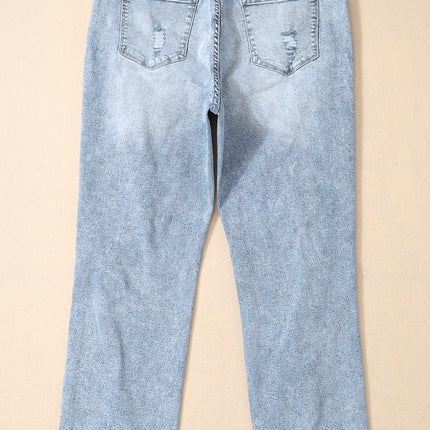 Sky Blue Light Wash Frayed Slim Fit High Waist Jeans