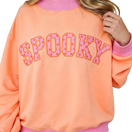 Grapefruit Orange Contrast Polka Dot Slogan Graphic Color Block Mock Neck Plus Sweatshirt