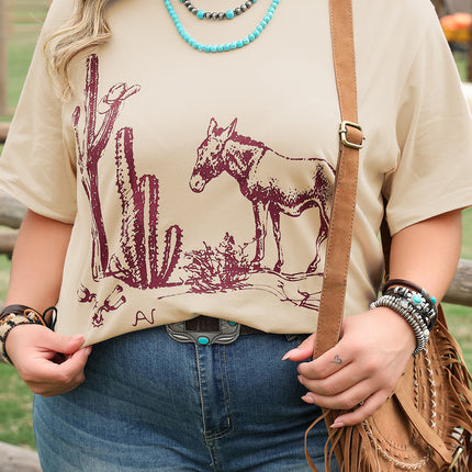Parchment Western Burro Cactus Crew Neck Graphic Tee