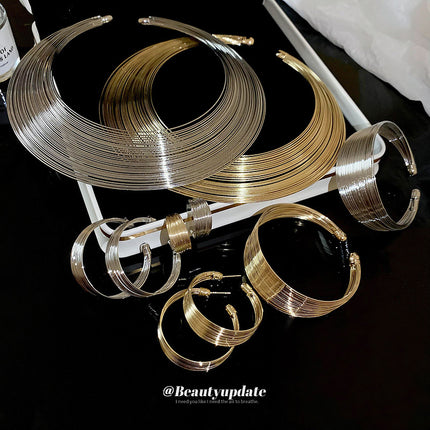 Metal Geometric Multi-Layer Necklace Set