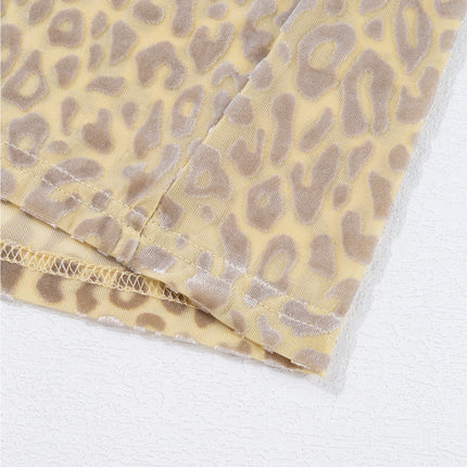 Beige Leopard Velvet Burnout Off Shoulder Long Sleeve Blouse