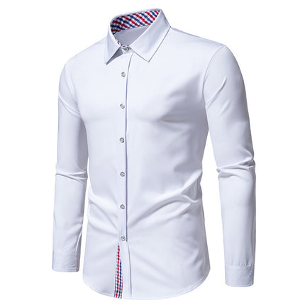 Men's Fashion Loose Plaid Stitching Casual Long-sleeved Shirt