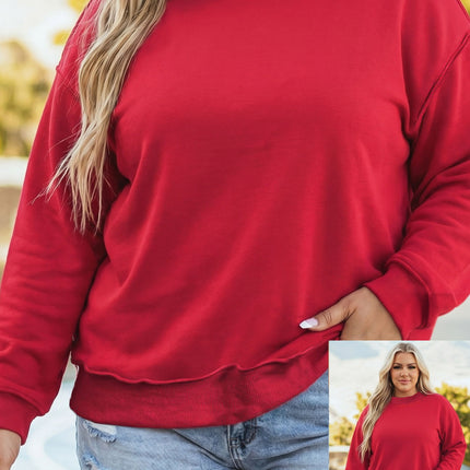 Racing Red Exposed Seam Detail Reversible Double Wear Plus Size Sweatshirt