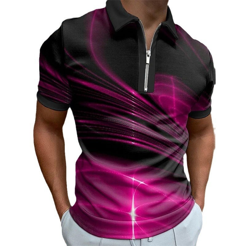Men's Lapel Short Sleeve Zipper Polo Shirt Printing