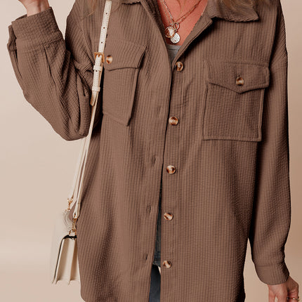 Chestnut Corduroy Flap Pocket Button Up Shacket