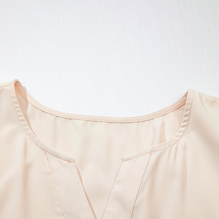Apricot Plus Size V Neck Lacy Embroidery Patchwork Short Sleeve Maxi Dress