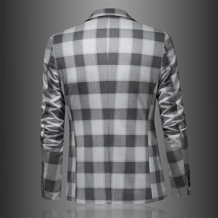 Men's Casual Suit Jacket Plaid Three-dimensional Fashion Slim Fit