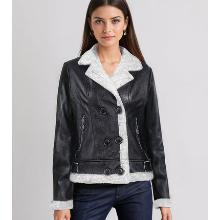Fleece Padded Women's Leather Coat