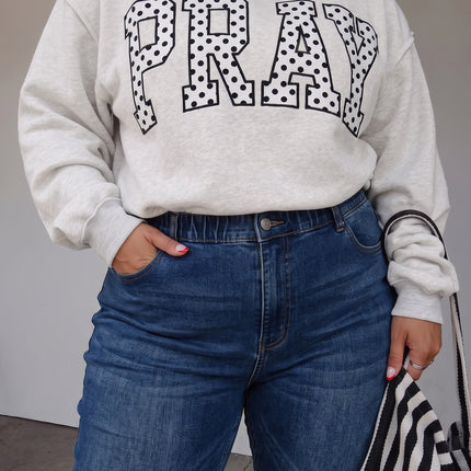 Gray PRAY Polka Dot Letter Print Mock Neck Plus Size Sweatshirt