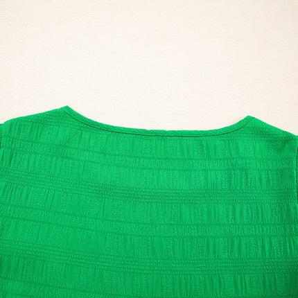 Dark Green Textured Ruffled Sleeve Round Neck Top