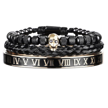Cross-Section Ghost Head Braided Bracelet Set In Stainless Steel