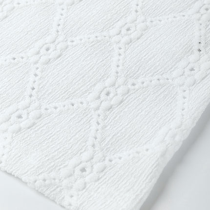 White Flower Geometric Textured Button Short Sleeve Top