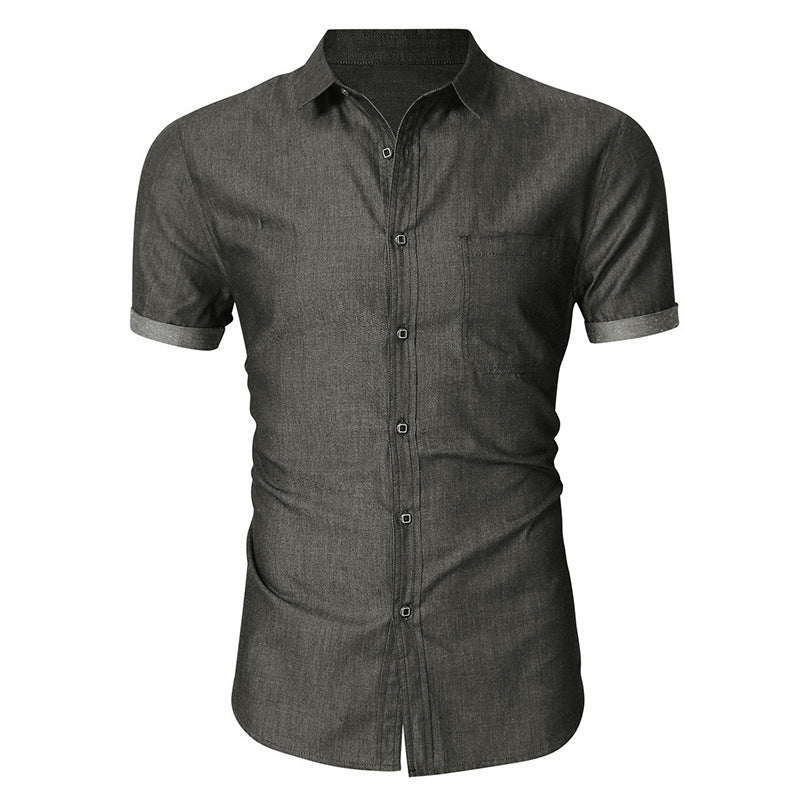 Men's Short-sleeved Casual Denim Non-ironing Shirt