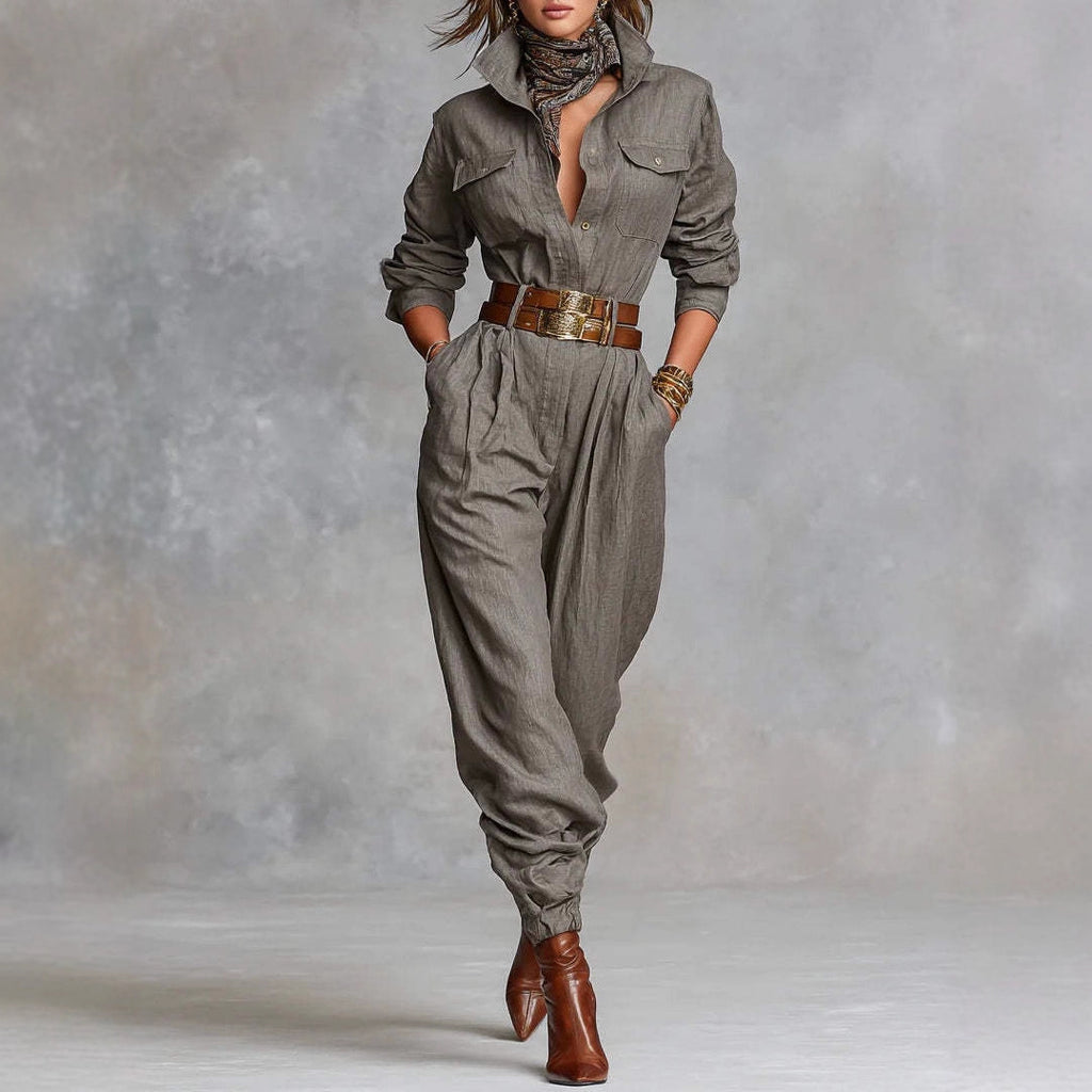 New Women's Long-sleeved Lapel Jumpsuit Women