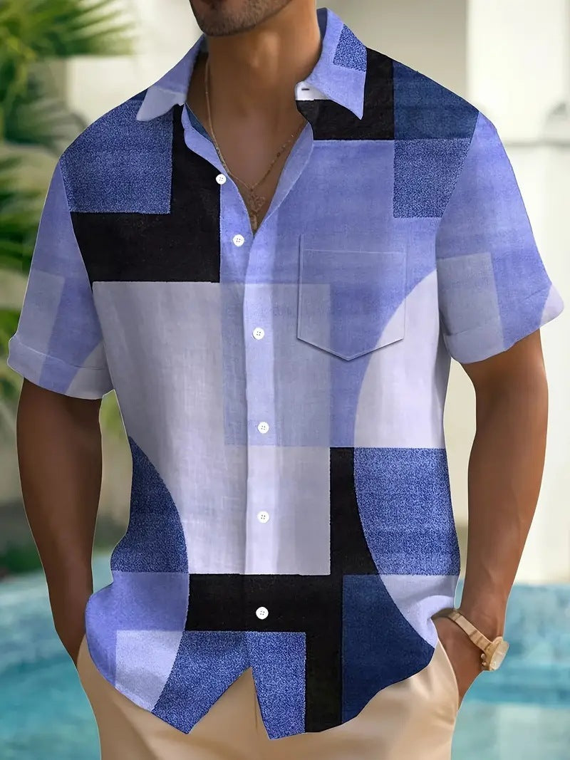 Classic Retro Geometric Contrast Color Square 3D Printed Shirt