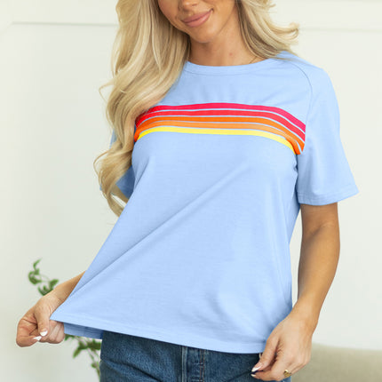 Beau Blue Striped Patch Front Casual Tee