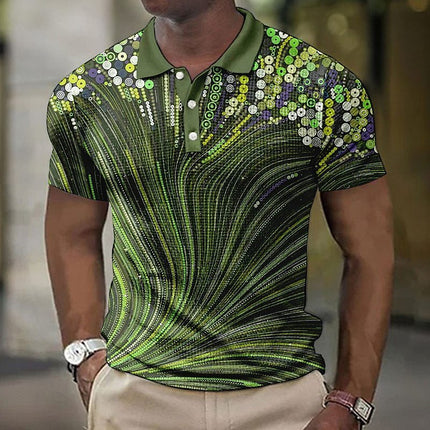 Men's Button Shirt Striped Pattern Printed Geometric Outdoor Street Style Short Sleeve