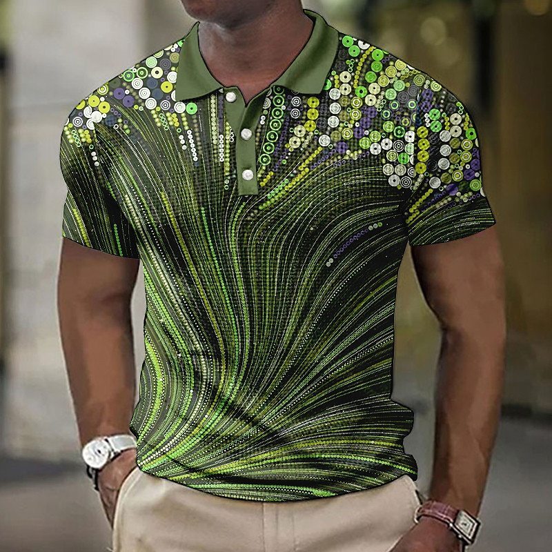 Men's Button Shirt Striped Pattern Printed Geometric Outdoor Street Style Short Sleeve