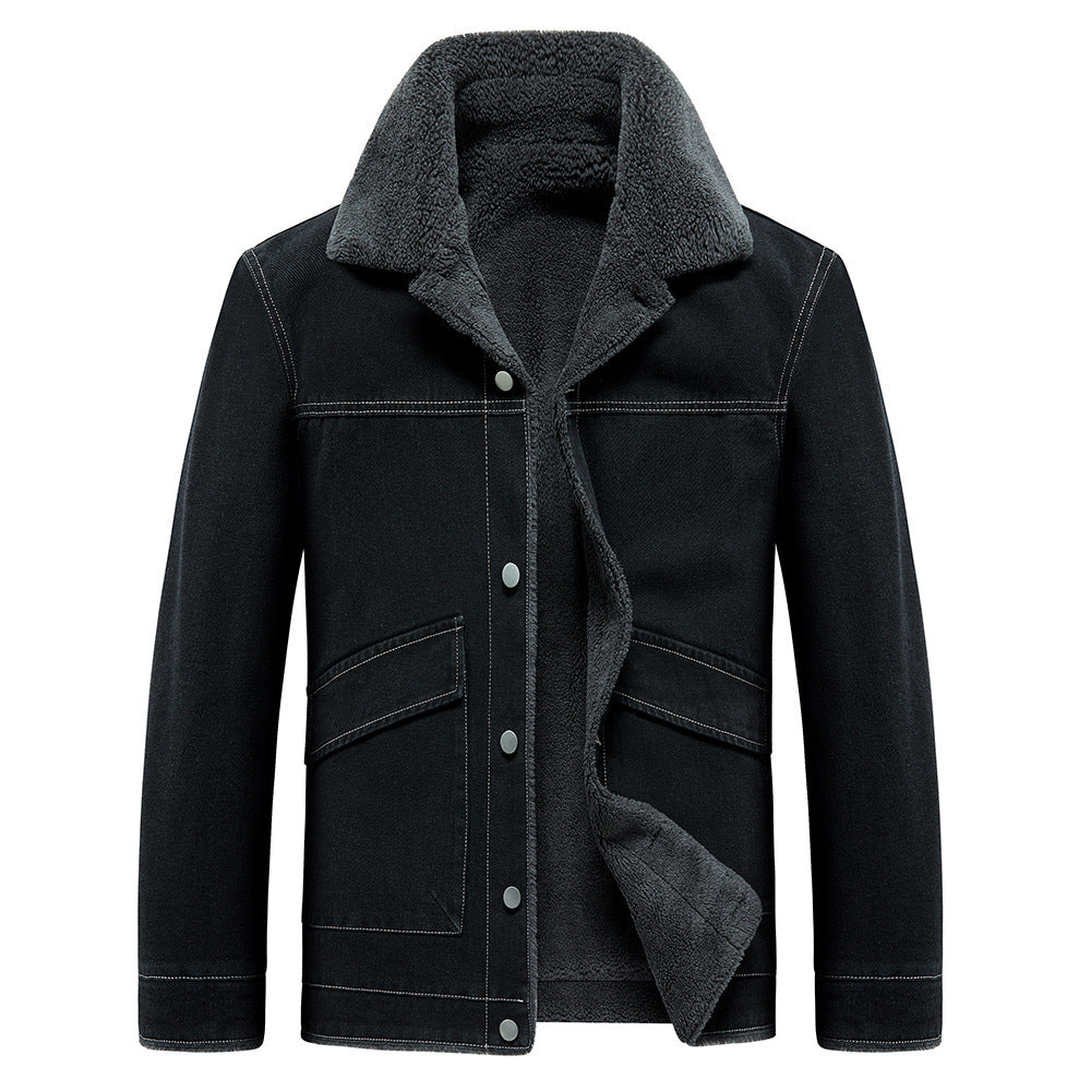 New Jacket Men's Fleece Padded Denim Thickened Cotton-padded Coat