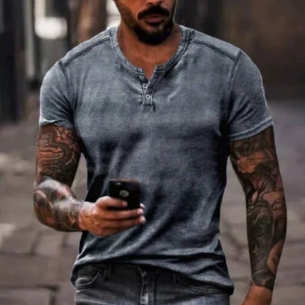 3D Printing Fashion Simple Lapel Button Men's Short Sleeve